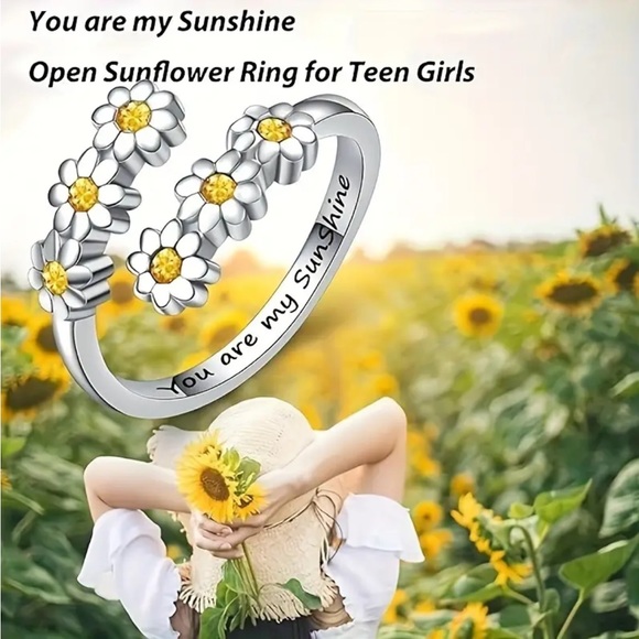 Sterling Silver Sunflower “You Are My Sunshine” Adjustable Ring - Picture 3 of 5